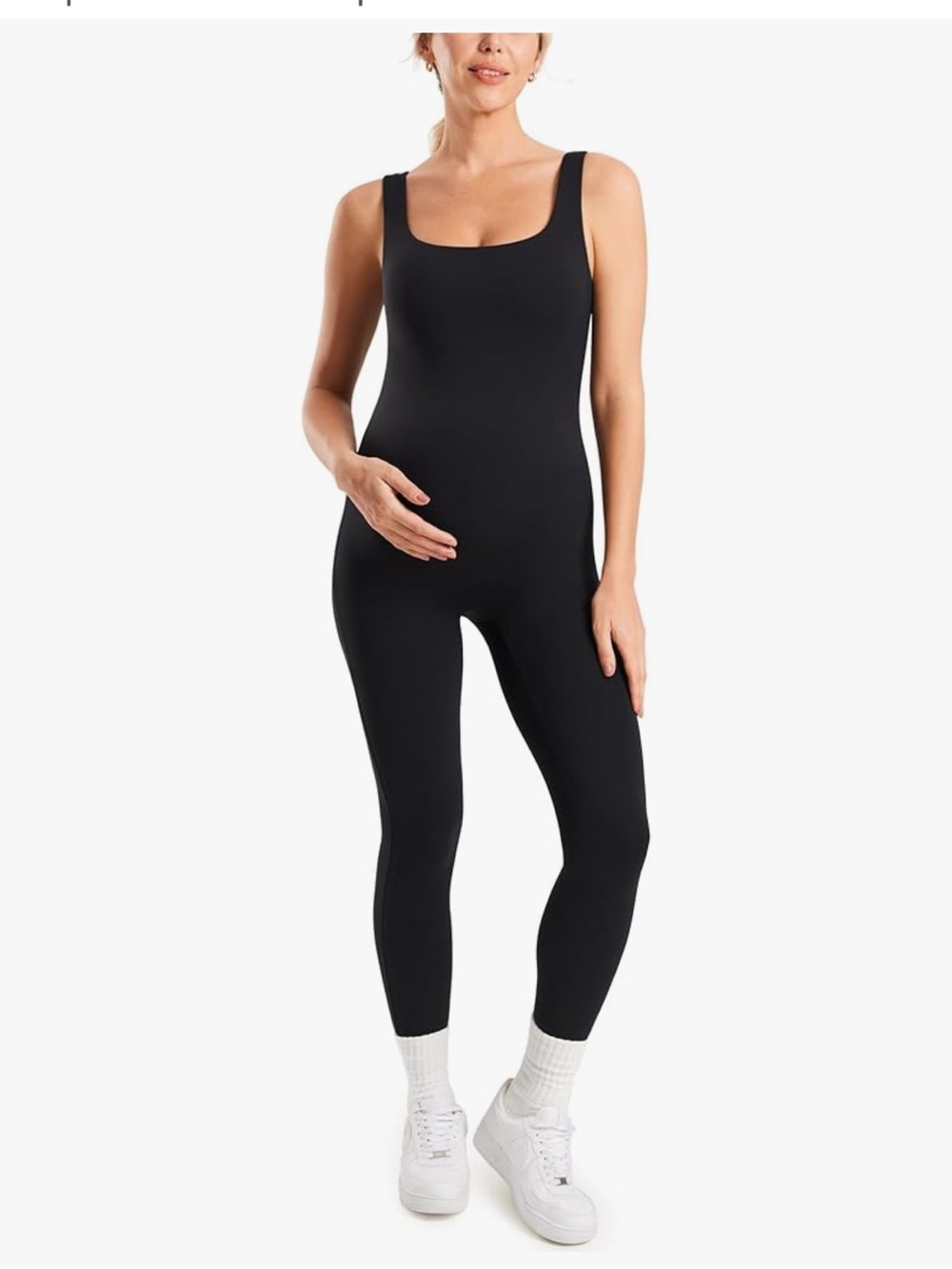 Black pregnancy Seamless leggings bodysuit square neck tank top. Maternity 1191